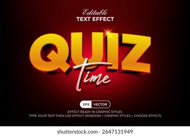 Quiz Time Editable Text Effect 3D Golden Curved Style.