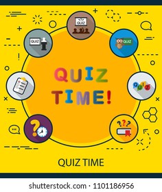 Quiz time flat icons concept. Vector illustration. Element template for design.