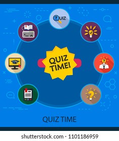 Quiz time flat icons concept. Vector illustration. Element template for design.