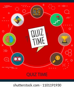 Quiz time flat icons concept. Vector illustration. Element template for design.
