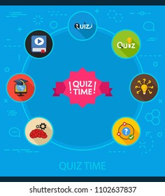 Quiz time flat icons concept. Vector illustration. Element template for design.