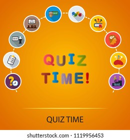 Quiz time flat icons concept. Vector illustration. Element template for design.