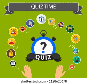 Quiz time flat icons concept. Vector illustration. Element template for design.