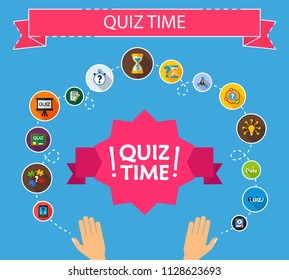 Quiz time flat icons concept. Vector illustration. Element template for design.