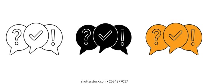 Vetor de ícones do jogo do tempo de teste. ponto de interrogação, verificação e ponto de exclamação balões de fala símbolo. ilustração vetorial.