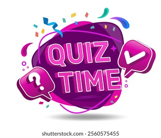 Quiz Time. Quiz icon design with question mark and check mark. Quiz emblem for business, marketing and advertising. Vector illustration.