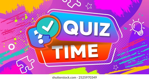 Quiz time label with question mark. Quiz time text effect, font editable, typography, 3d text. Quiz time emblem for business, marketing and advertising.
