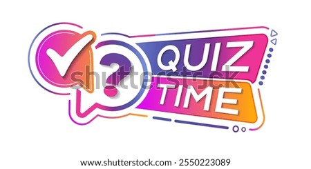 Quiz time logo. Bright quiz label with question mark. Quiz time emblem for business, marketing and advertising. Vector illustration.
