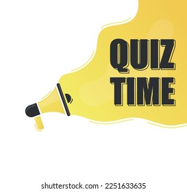 Hora del test. Mensaje de alerta de megáfono. Signo de oferta especial. Símbolo de descuentos publicitarios. Anunciar la oferta de promoción. Burbuja de mensajes. Texto de la hora del test.