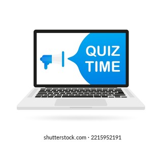 Quiz time the megaphone to the laptop, a spectacular background. Vector illustration