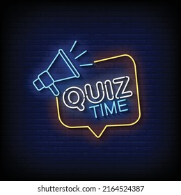 Quiz Time Neon Sign On Brick Wall Background Vector