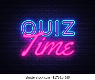 Quiz Time neon sign vector. Quiz Pub Design template neon sign, light banner, neon signboard, nightly bright advertising, light inscription. Vector illustration