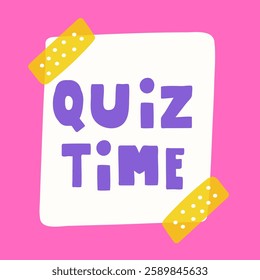 Quiz time. Paper note on pink background. Flat design. Illustration.