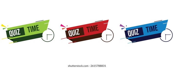 Quiz Time in red green and blue color. Badge on various color vector illustration on white background. Quiz emblem or Quiz logo for business, marketing and advertising.