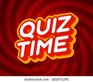 Modèle d'effet de texte rouge et jaune à l'heure du questionnaire avec style de type 3d et illustration vectorielle rétro à l'arrière-plan rouge tourbillon.
