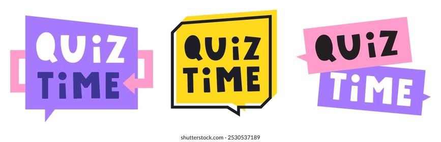 Quiz time. Set of badges. Design. Illustrations on white background.