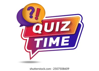 Quiz time speech bubble text. Hi There on bright color for Sticker, Banner and Poster. Quiz time game icon colorful vector logo contest with question mark.
