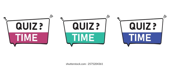 Quiz Time Sticker label or Badge on various color vector illustration on white background. Quiz emblem or Quiz logo for business, marketing and advertising.