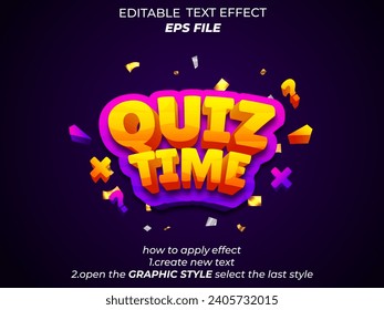 Quiz Time Text Effekt, Schriftart editierbar, Typografie, 3D-Text. Vektorvorlage