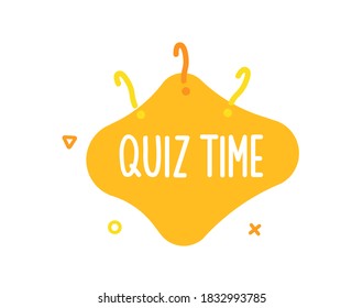 Quiz Time Text On Liquid Shape With Question Marks And Geometric Outline Figures. Vector Graphic Design Template For Quiz Question Games, Questionnaires, Education, Pub And Bar Events, Online Games