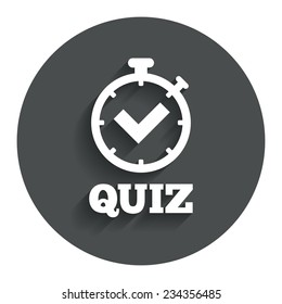 Quiz timer sign icon. Questions and answers game symbol. Gray flat button with shadow. Modern UI website navigation. Vector