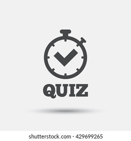 Quiz timer sign icon. Questions and answers game symbol. Flat quiz timer web icon on white background. Vector