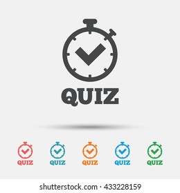 Quiz timer sign icon. Questions and answers game symbol. Graphic element on white background. Colour clean flat quiz timer icons. Vector