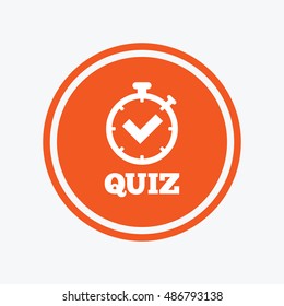 Quiz timer sign icon. Questions and answers game symbol. Graphic design element. Flat quiz timer symbol on the round button. Vector