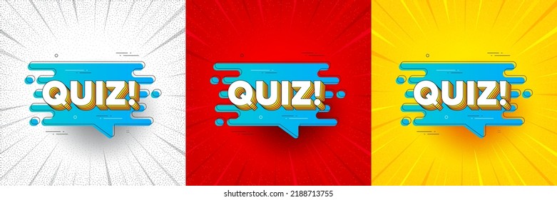 Quiz transition bubble. Flash offer banner, coupon or poster. Answer chat message. Questionnaire flow banner icon. Quiz bubble promo banner. Retail marketing flyer. Starburst pop art. Vector