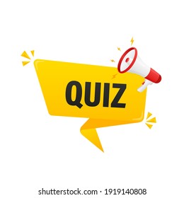 Quiz. Vector flat illustration with megaphone on white background.