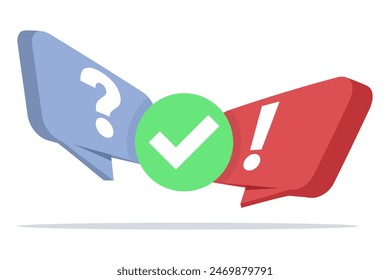 Quiz vector logo concept, questionnaire icon, poll sign, flat bubble speech symbol, social communication concept, chat, interview, voting, discussion, talk, team dialogue, group chat.