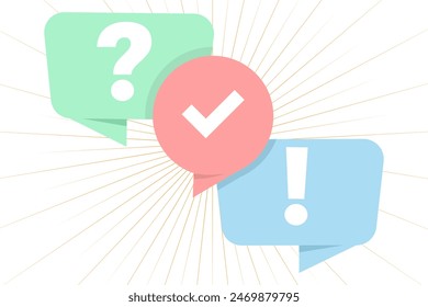 Quiz vector logo concept, questionnaire icon, poll sign, flat bubble speech symbol, social communication concept, chat, interview, voting, discussion, talk, team dialogue, group chat.
