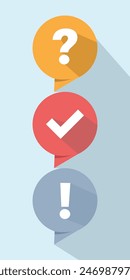 Quiz vector logo concept, questionnaire icon, poll sign, flat bubble speech symbol, social communication concept, chat, interview, voting, discussion, talk, team dialogue, group chat.