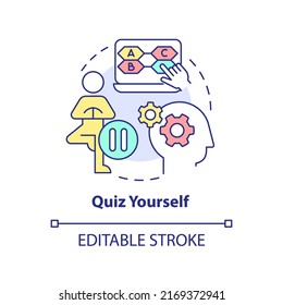 Quiz yourself concept icon. Progress and development assessment. Learning technique abstract idea thin line illustration. Isolated outline drawing. Editable stroke. Arial, Myriad Pro-Bold fonts used