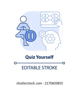 Quiz yourself light blue concept icon. Progress assessment. Learning technique abstract idea thin line illustration. Isolated outline drawing. Editable stroke. Arial, Myriad Pro-Bold fonts used
