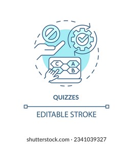 Quizzes soft blue concept icon. Multiple choice test. Knowledge check. Questions and answers. Sales interview. Round shape line illustration. Abstract idea. Graphic design. Easy to use