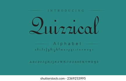 Quizzical Elegant Font Uppercase Lowercase und Number. Classic Lettering Minimal Fashion Designs. Typografie moderne Serifenschriften erhalten ein traditionelles dekoratives Vintage-Konzept. Vektorgrafik