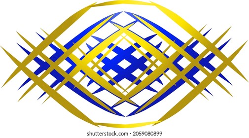 Resumen del logotipo girado con el concepto de patrón azul y oro. Ilustración del vector