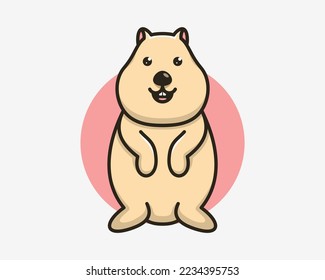 Quokka Australian Animal Portrait Cute Sweet Funny Child Friendly Illustration Vector Logo Design