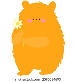 quokka holding a flower, cute Australian animal flat vector illustration