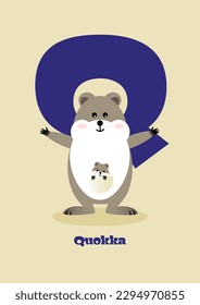 Quokka – Typographical Vector Illustration Kawaii-ABC, cute characters, cheerful detailed graphic for nursery decoration, poster, invitations, greeting cards, bright colors, animals, Q
