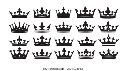 Quolity crowns. Crown icon set. Collection of crown silhouette isolated white backgroud