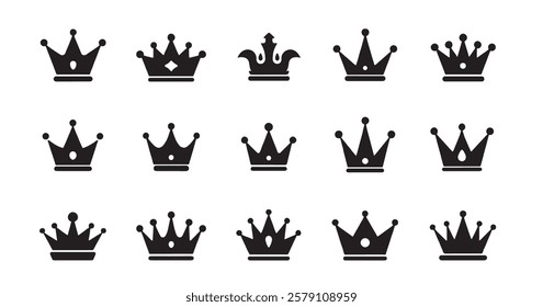 Quolity crowns. Crown icon set. Collection of crown silhouette isolated white backgroud