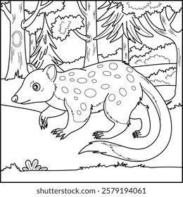 Quoll line art for coloring book with simple background