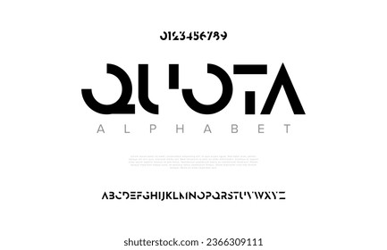 Quota creative modern urban alphabet font. Digital abstract moslem, futuristic, fashion, sport, minimal technology typography. Simple numeric vector illustration