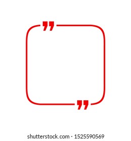 Quotation blank template in red quotes isolated on White. Creative banner illustration with blank quotation frame with quotes. Minimalistic modern empty template typography design wisdom or motivation