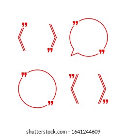 Quotation blank template in red quotes isolated on White. Creative banner illustration with blank quotation frame with quotes. Minimalistic modern empty template typography design wisdom or motivation