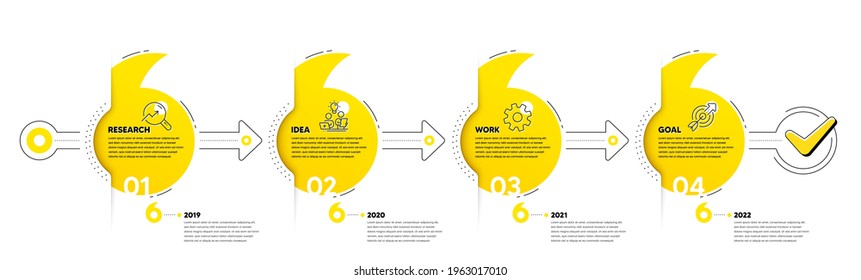 Quotation bookmarks timeline with icons. 4 steps journey concept of business project process. Infographic quote design template. Business journey path. Quotation bookmark timeline. Vector path