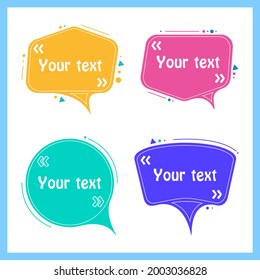 Quotation box. Quote colorful shapes, speech bubbles with place for text. Frame for comments. Pink, blue, dark blue and green  boxes for lettering, vector isolated set