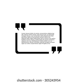 Quotation Box Template – Black Corner Quote Marks Framing Paragraph Text in Rectangular Layout. A clean and modern quotation box design featuring black quotation marks in the top left and bottom right corners. The marks frame a rectangular layout containing placeholder paragraph text, ideal for highlighting quotes, testimonials, or key statements in presentations, editorial layouts, and infographics. The minimalist style ensures readability and visual impact. Suitable for both commercial and editorial use across print and digital platforms.
